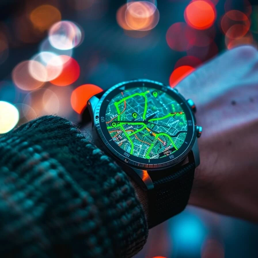 A smart fitness tracker displaying GPS navigation, showing how do fitness trackers work for location tracking.
