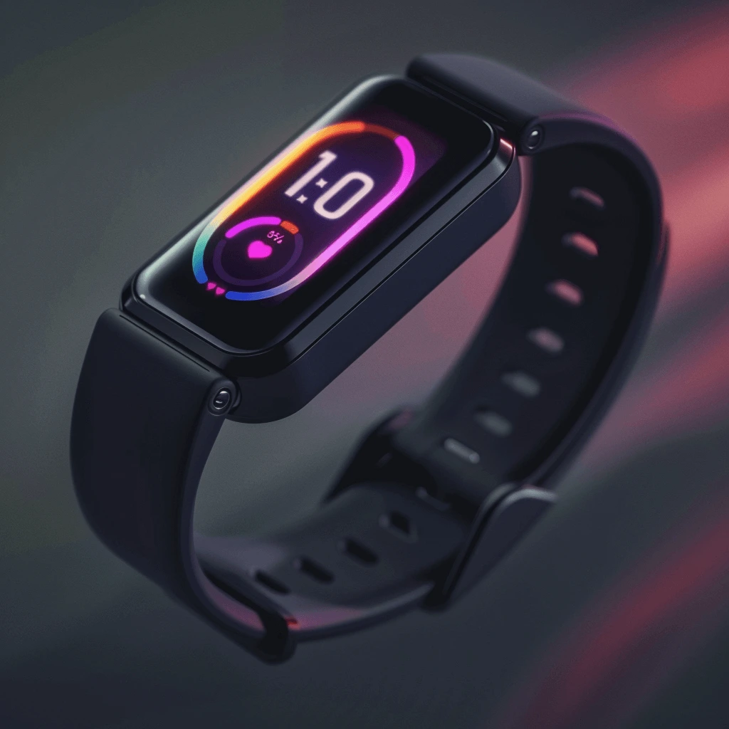 Fitbit fitness tracker with a sleek black design and vibrant display.