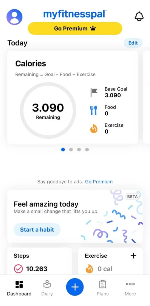 MyFitnessPal app dashboard displaying smart fitness apps for calorie and workout tracking.