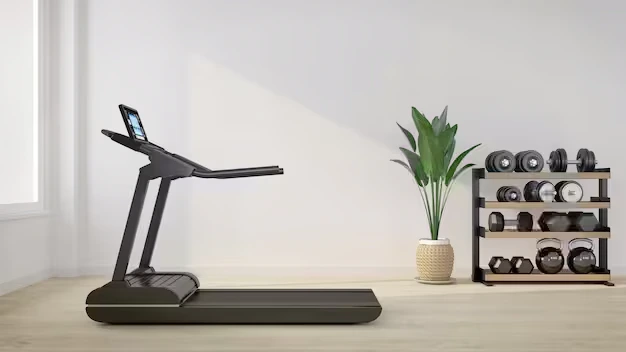 Compact treadmill for space-saving home gym setup.