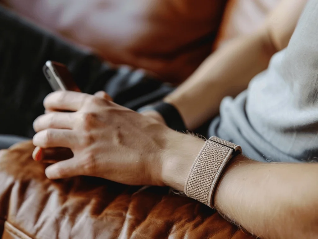WHOOP band while using the app, showing how it tracks performance—answering is the WHOOP worth it?
