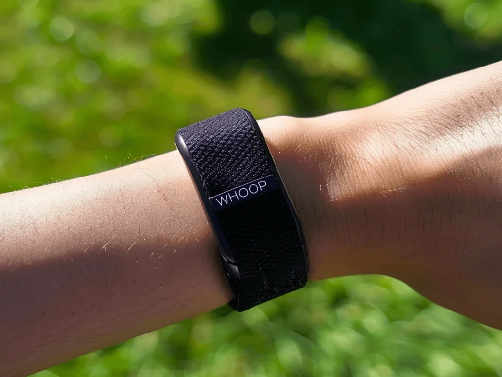 WHOOP band on a wrist, highlighting its advanced tracking—answering is the WHOOP worth it?