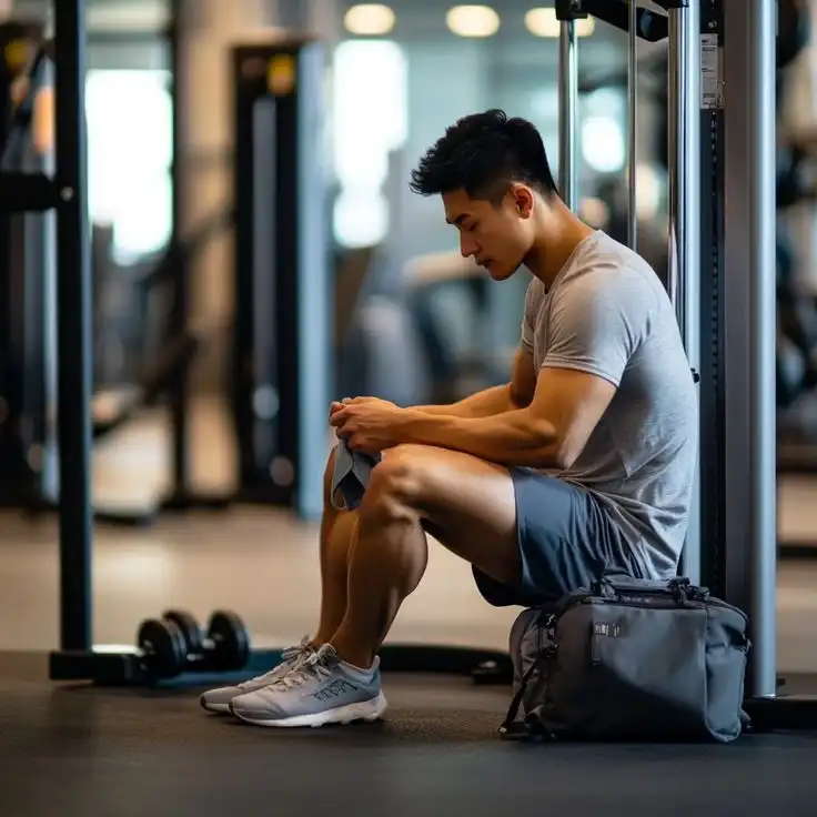 Man reflecting on workout progress and motivation without a gym membership.